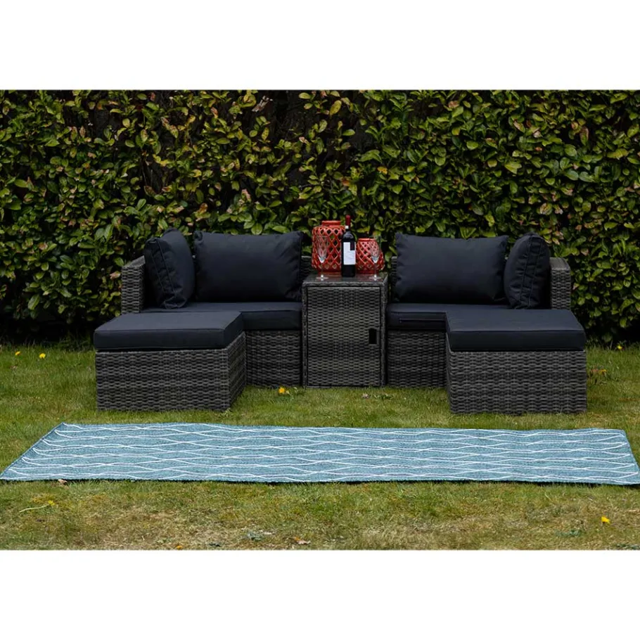 Best Wohnen Garten Teppich in Petrol Blau & Creme - Trojar