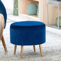 New Wohnen Gepolsterter Hocker in Blau & Gold - Chasmarin