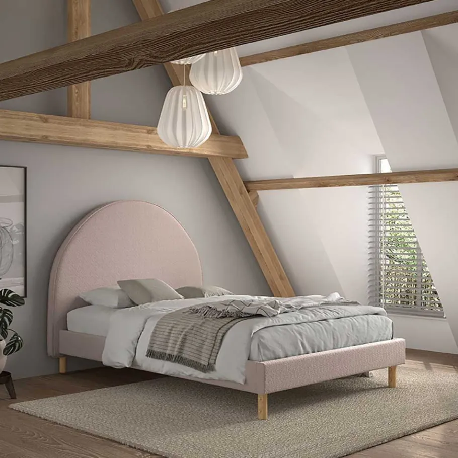Best Wohnen Gepolstertes Bett mit Boucle Bezug in Rosa - Skylab