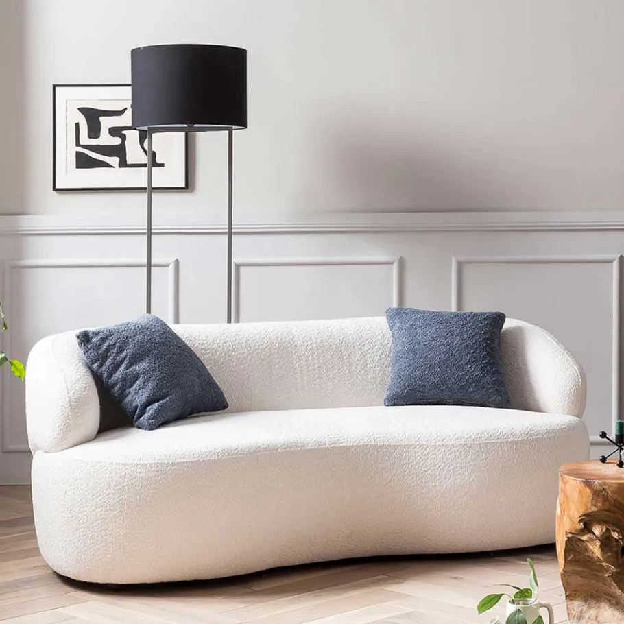 Outlet Wohnen Gerundetes Federkern Sofa in Weiß Boucle - Zenya
