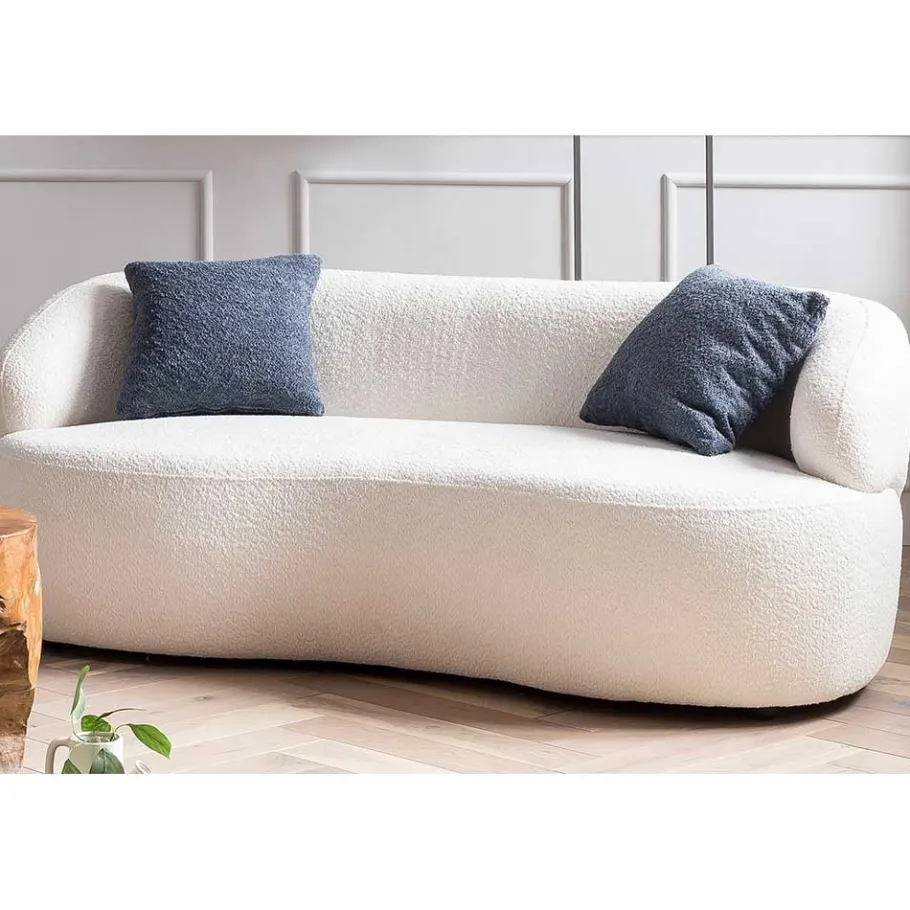 Outlet Wohnen Gerundetes Federkern Sofa in Weiß Boucle - Zenya