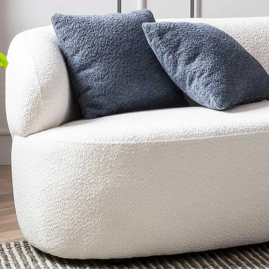 Outlet Wohnen Gerundetes Federkern Sofa in Weiß Boucle - Zenya