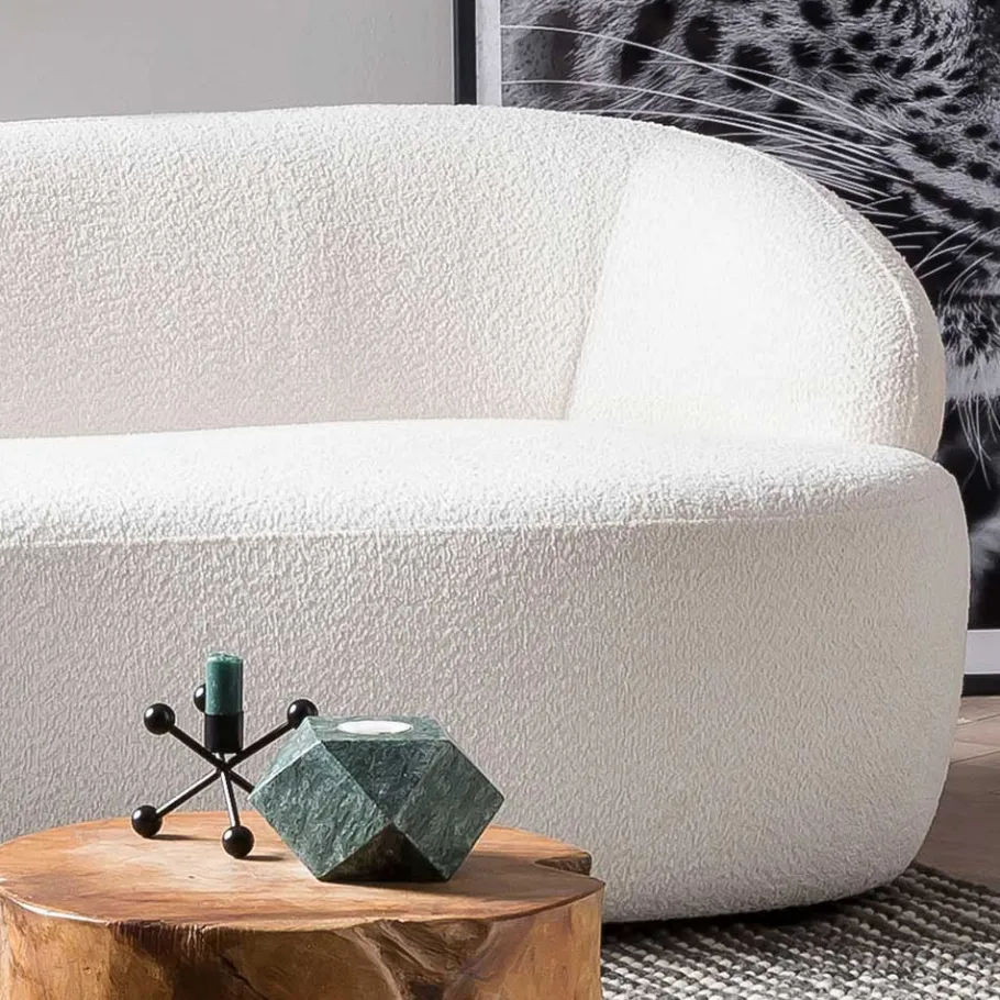 Outlet Wohnen Gerundetes Federkern Sofa in Weiß Boucle - Zenya