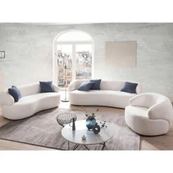 Outlet Wohnen Gerundetes Federkern Sofa in Weiß Boucle - Zenya