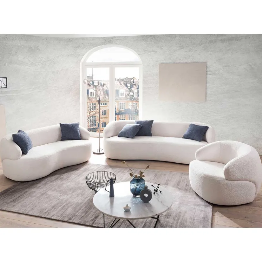 Outlet Wohnen Gerundetes Federkern Sofa in Weiß Boucle - Zenya