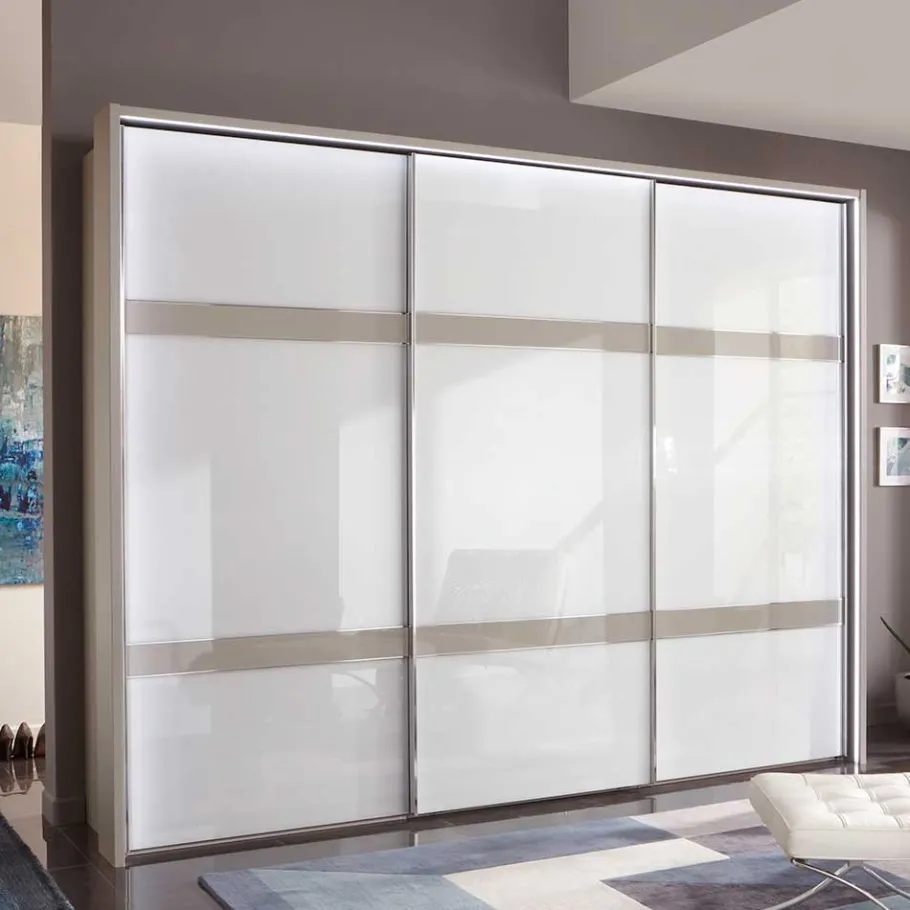 Outlet Wohnen Glas Schwebetüren Schrank in Weiß & Grau - Pruducia