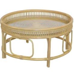 Online Wohnen Glas Wohnzimmertisch mit Rattan Gestell - Fidelphia