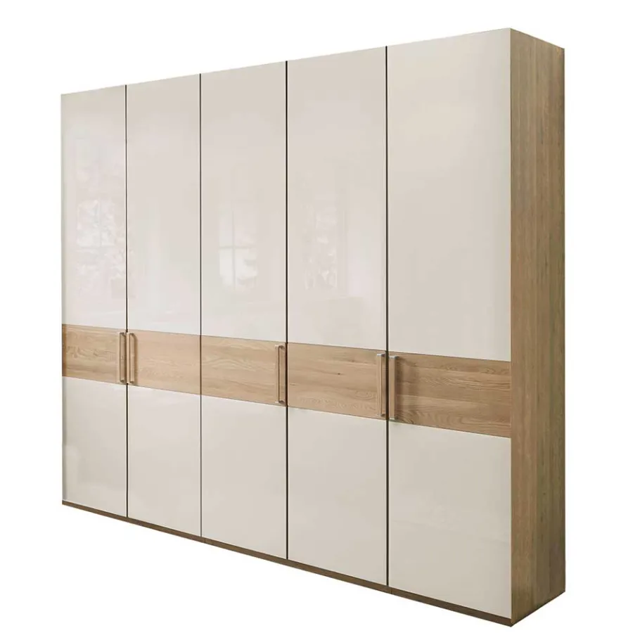 Wohnen Glasfront Kleiderschrank in Beige & Eiche - Emdsiva