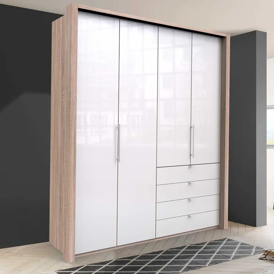 Clearance Wohnen Glasfront Kombi-Kleiderschrank in Weiß - Bosays