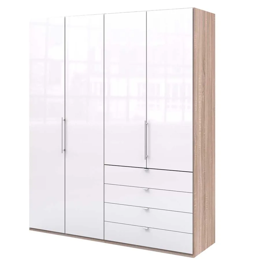 Clearance Wohnen Glasfront Kombi-Kleiderschrank in Weiß - Bosays
