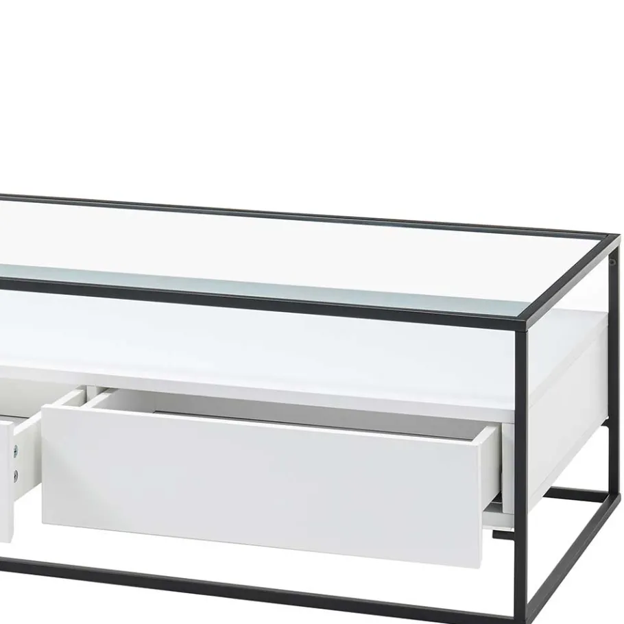 Discount Wohnen Glas-Sofatisch mit zwei Schubladen und Ablage - Nastoria