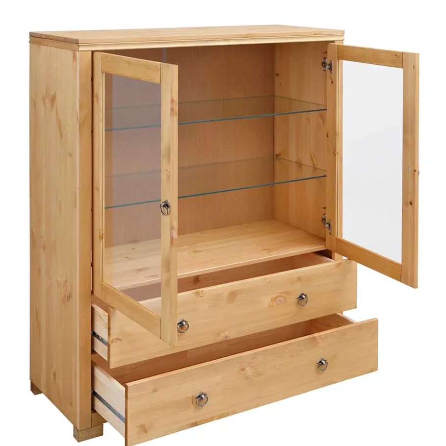 Wohnen Glastüren Highboard in Natur geölt - Vinidad