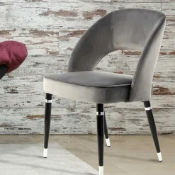 Outlet Wohnen Graue Samtstühle mit Eisenbeinen - Viarolia (2er Set)