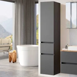 Outlet Wohnen Grauer Bad Hochschrank zum Stellen oder Hängen - Noricas