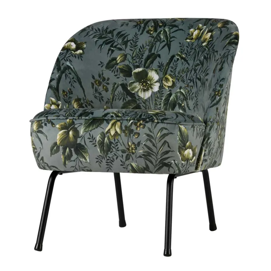 New Wohnen Grauer Polstersessel mit Blumen Muster Melissa im Retro Look