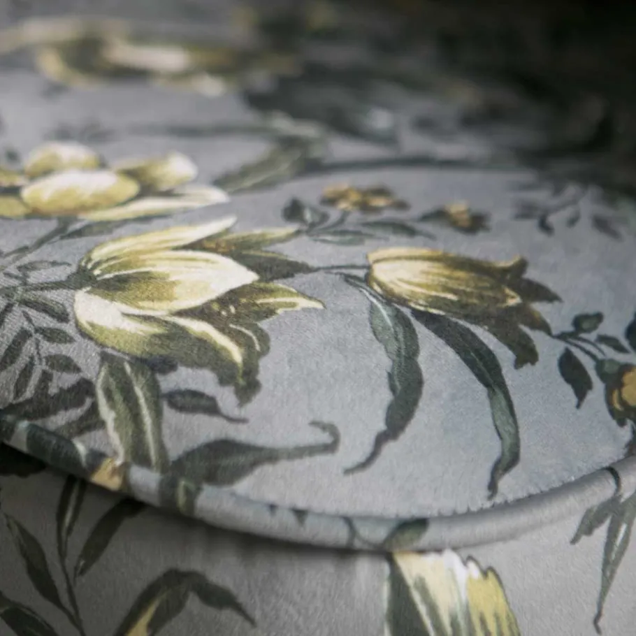 New Wohnen Grauer Polstersessel mit Blumen Muster Melissa im Retro Look