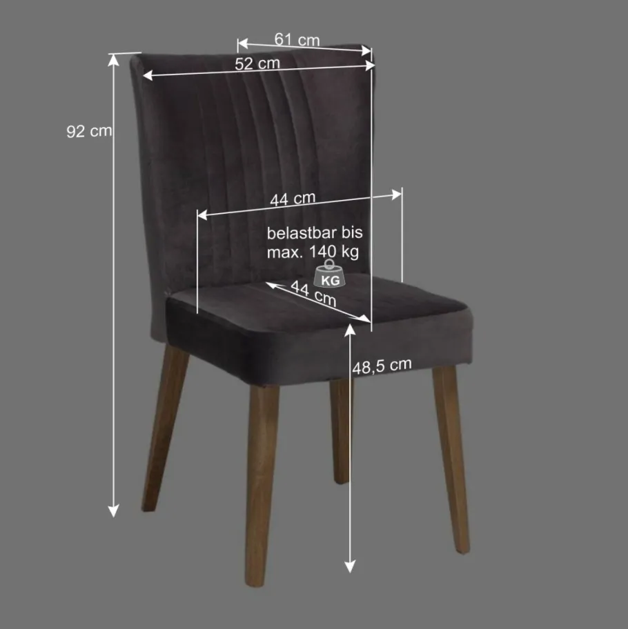 Wohnen Grauer Polsterstuhl Pyra im Mid Century Design (2er Set)