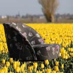 Best Wohnen Grauer Samt Sessel mit Tulpen Lila - Kiyoshi