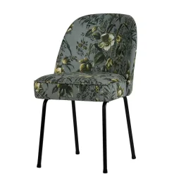 Outlet Wohnen Grauer Samt Stuhl mit Blumen bedruckt - Viviann (2er Set)