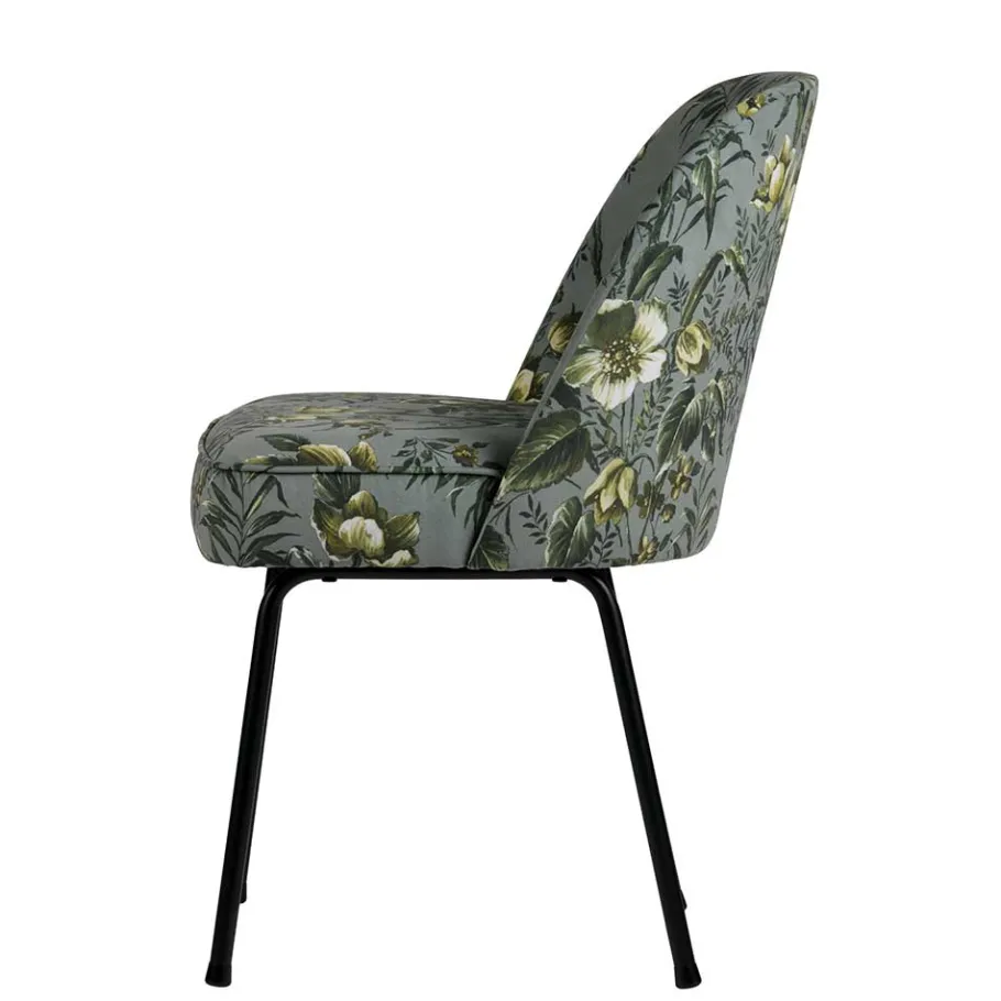 Outlet Wohnen Grauer Samt Stuhl mit Blumen bedruckt - Viviann (2er Set)