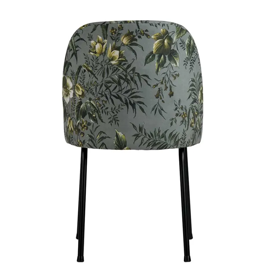 Outlet Wohnen Grauer Samt Stuhl mit Blumen bedruckt - Viviann (2er Set)