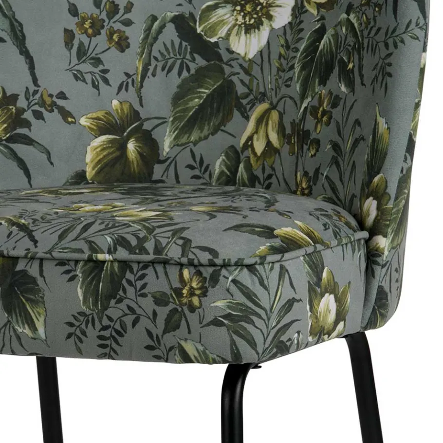 Outlet Wohnen Grauer Samt Stuhl mit Blumen bedruckt - Viviann (2er Set)