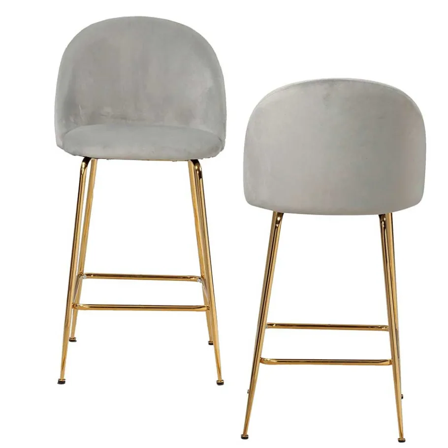 Sale Wohnen Grauer Samt-Barstuhl im Retro Look - Hovalta (2er Set)