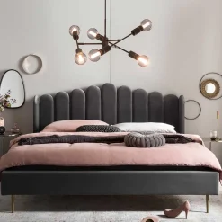 Hot Wohnen Graues Polsterbett mit Samt - Retro Design - Adara