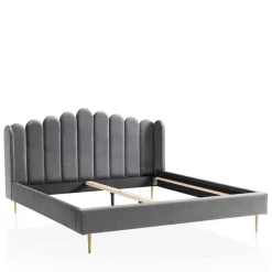 Hot Wohnen Graues Polsterbett mit Samt - Retro Design - Adara