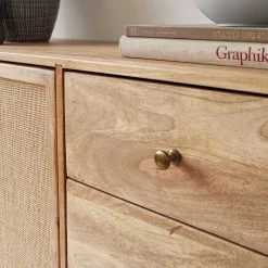 Hot Wohnen Große Kombi-Kommode aus Mangoholz & Rattan - Kanados