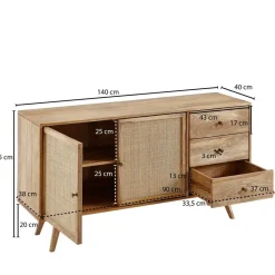 Hot Wohnen Große Kombi-Kommode aus Mangoholz & Rattan - Kanados