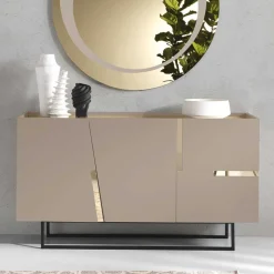 Discount Wohnen Große Kommode in Taupe mit Spiegel in Bronze - Fashiona