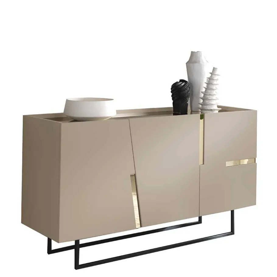 Discount Wohnen Große Kommode in Taupe mit Spiegel in Bronze - Fashiona