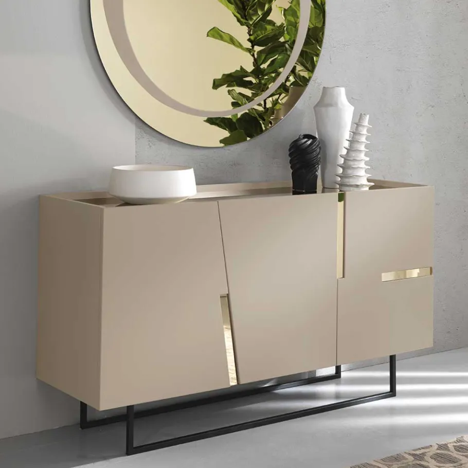 Discount Wohnen Große Kommode in Taupe mit Spiegel in Bronze - Fashiona