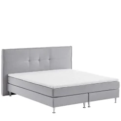 Hot Wohnen H3 Boxspringbett in Hellgrau Stoff & Chrom - Tuwedia