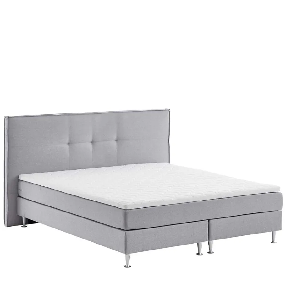 Hot Wohnen H3 Boxspringbett in Hellgrau Stoff & Chrom - Tuwedia