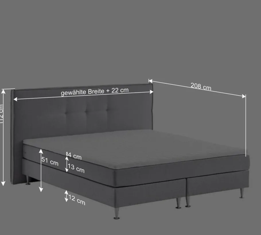 Hot Wohnen H3 Boxspringbett in Hellgrau Stoff & Chrom - Tuwedia