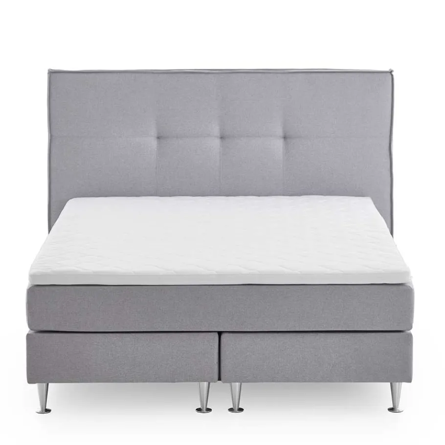 Hot Wohnen H3 Boxspringbett in Hellgrau Stoff & Chrom - Tuwedia