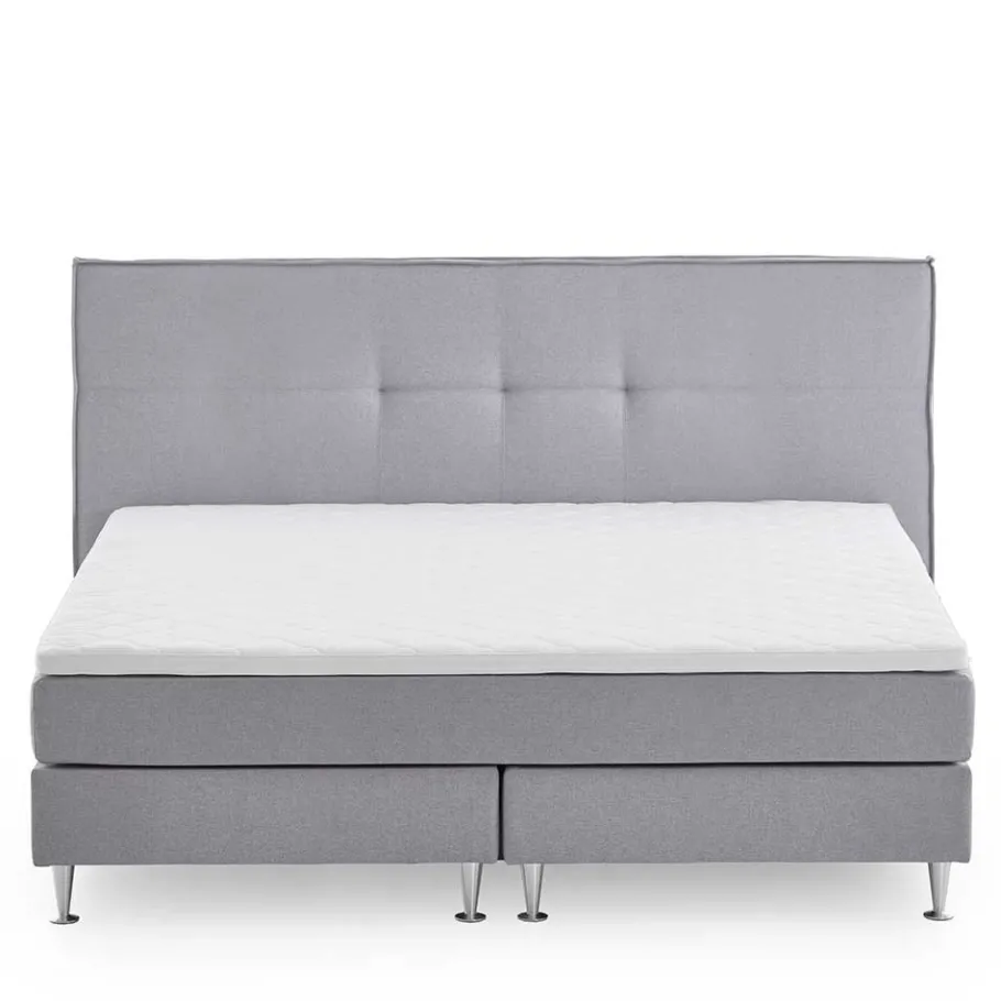 Hot Wohnen H3 Boxspringbett in Hellgrau Stoff & Chrom - Tuwedia