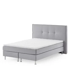 Hot Wohnen H3 Boxspringbett in Hellgrau Stoff & Chrom - Tuwedia