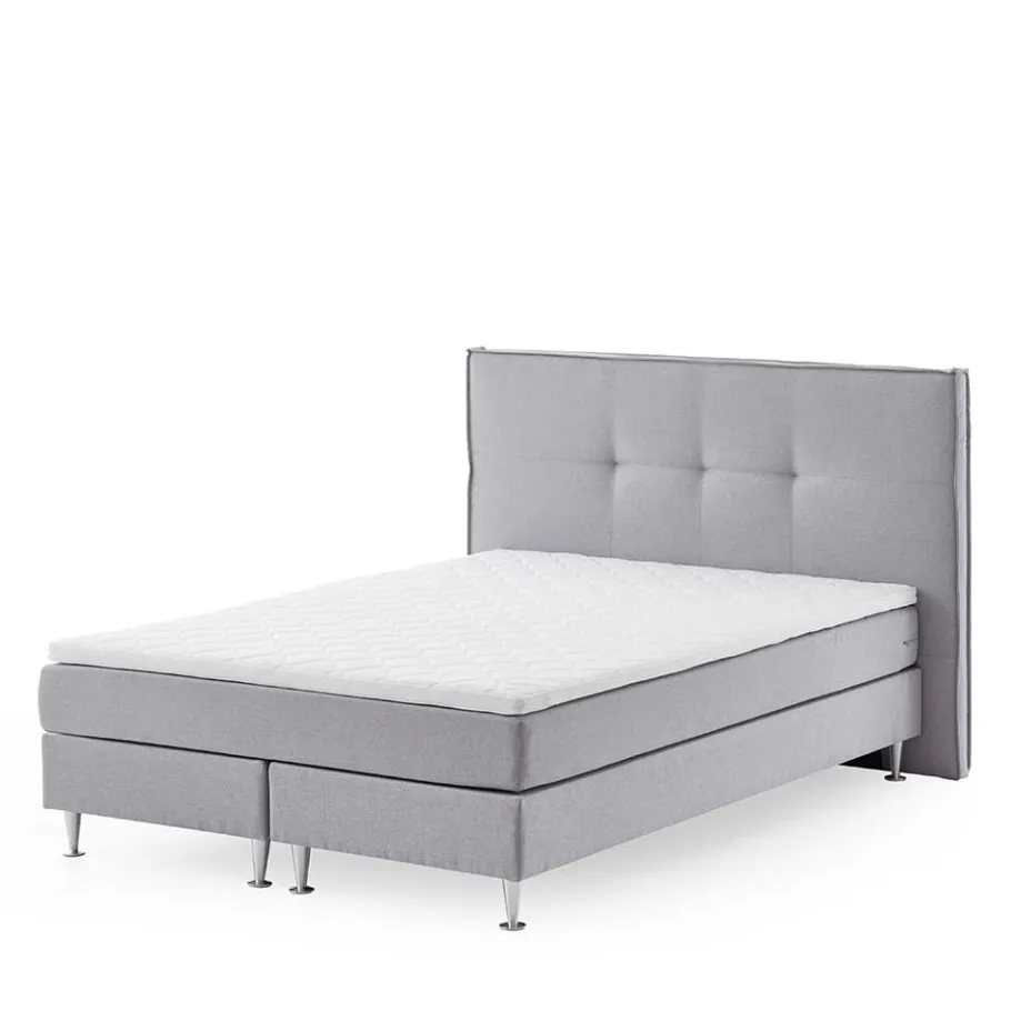 Hot Wohnen H3 Boxspringbett in Hellgrau Stoff & Chrom - Tuwedia