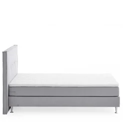 Hot Wohnen H3 Boxspringbett in Hellgrau Stoff & Chrom - Tuwedia