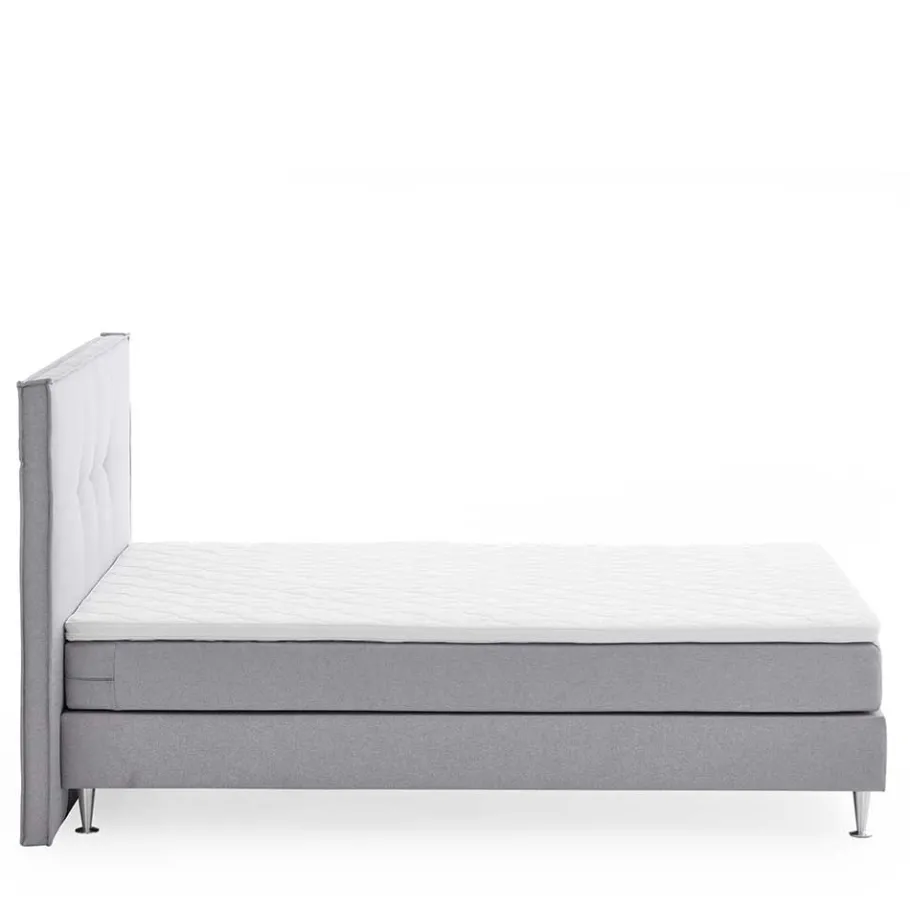 Hot Wohnen H3 Boxspringbett in Hellgrau Stoff & Chrom - Tuwedia