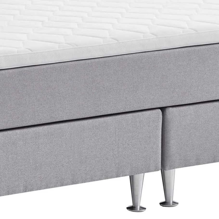 Hot Wohnen H3 Boxspringbett in Hellgrau Stoff & Chrom - Tuwedia