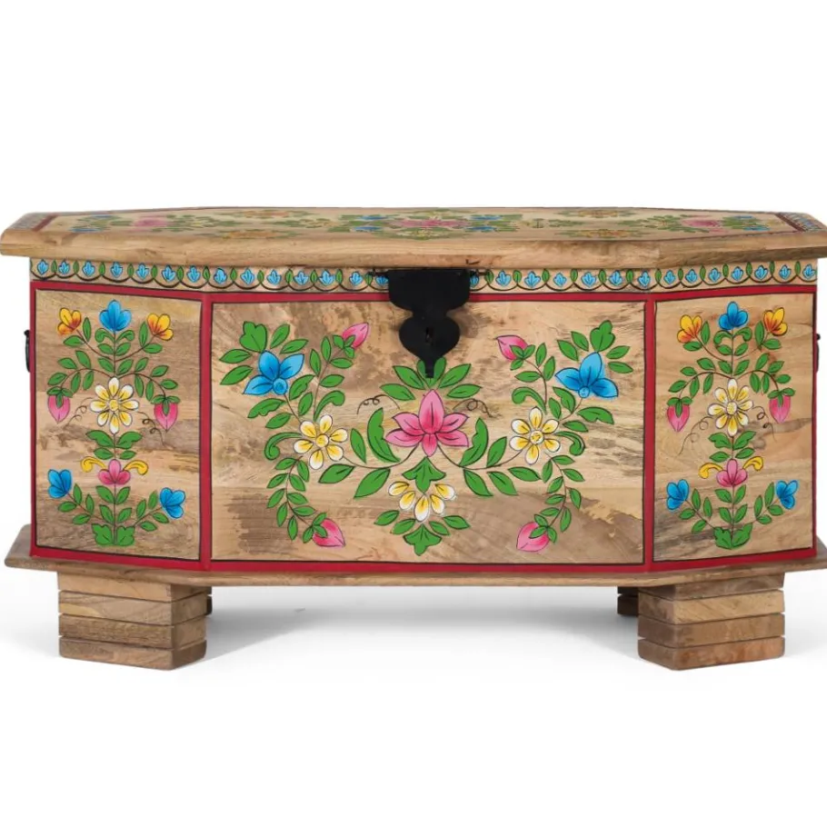 Discount Wohnen Handbemalte Holztruhe mit Blumen Motiven - Hectos