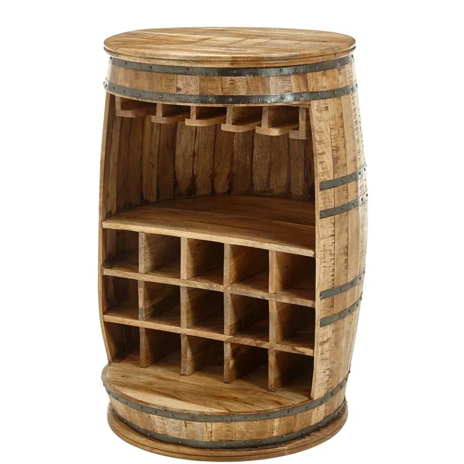 Outlet Wohnen Hausbar im Fass Design aus Mangobaum Holz - Croadiva