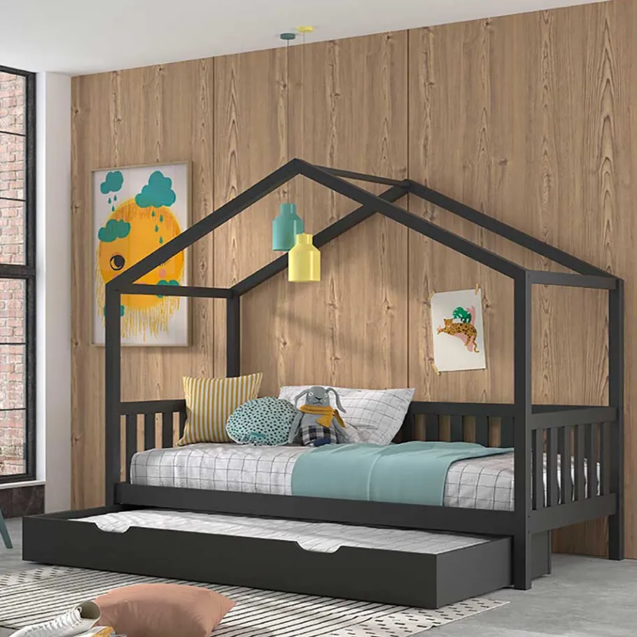 Sale Wohnen Hausbett in Anthrazit aus Kiefernholz - Neptunus