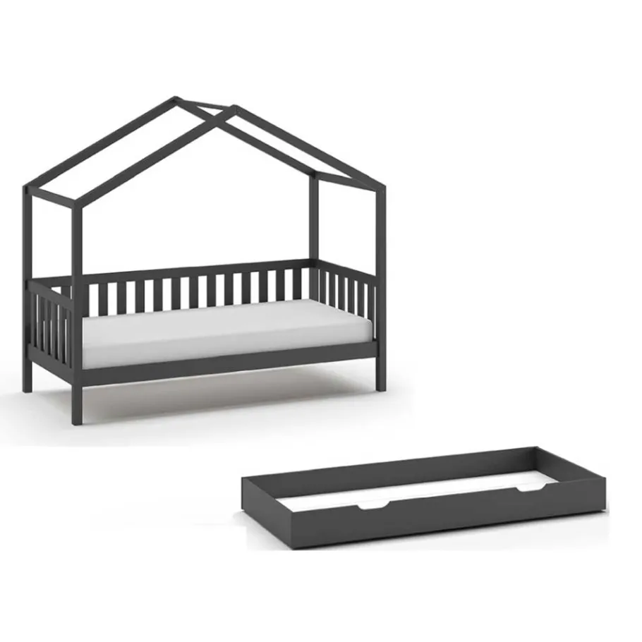 Sale Wohnen Hausbett in Anthrazit aus Kiefernholz - Neptunus