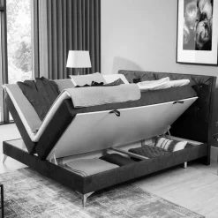 Clearance Wohnen Hellbraunes Boxbett mit Samtbezug - Gelvino