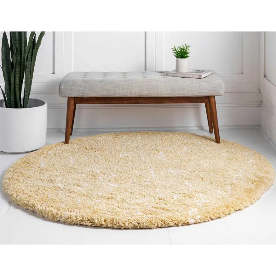 Clearance Wohnen Heller Hochflor Teppich in Gelb und Creme - Vinitaro